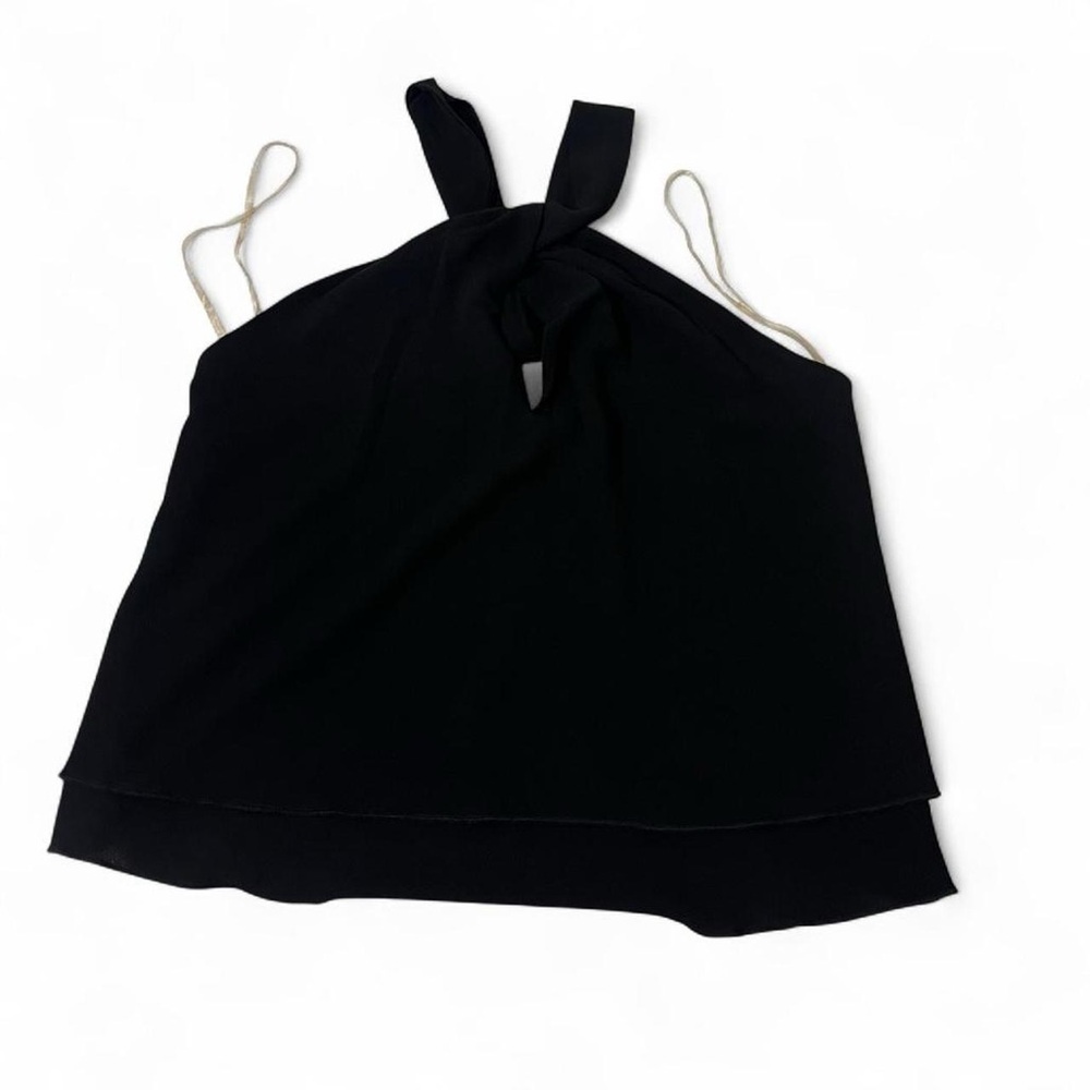 Bacio Black Halter Layered Women's Tank Blouse Small